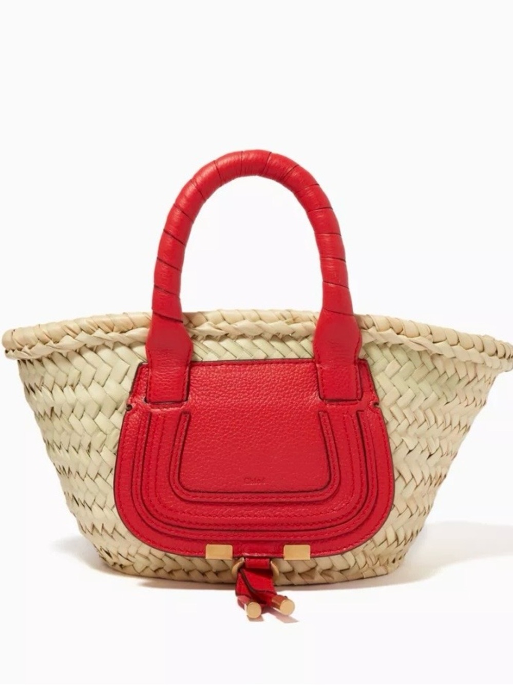 Chloé Red Leather-Trim Straw Raffia Marcie Tote tags & dustbag